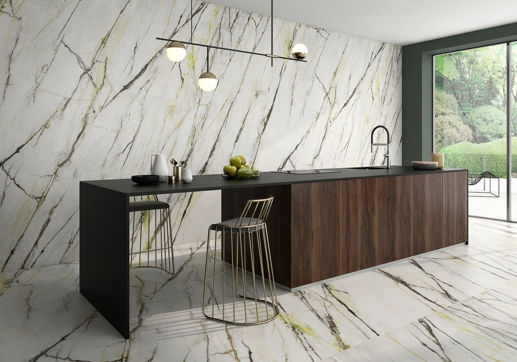 Feinsteinzeug — Calacatta Green Hond 1200 x 3000 - 6mm